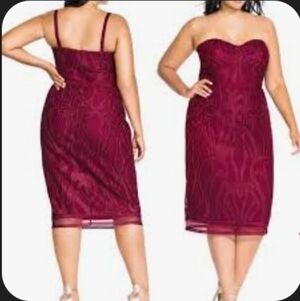 City Chic Antonia Dress Ruby Embroidered Midi Size L 20 NWT